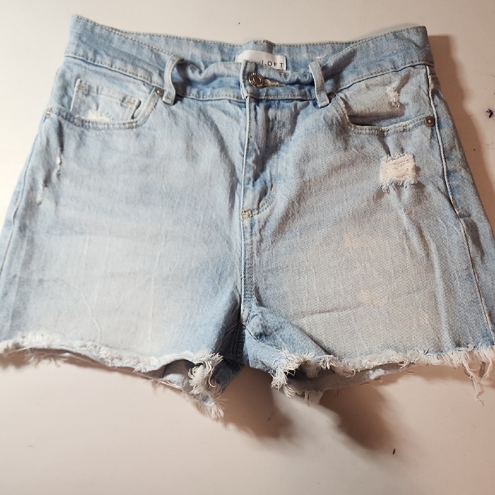 LOFT Light Wash Frayed Denim Shorts